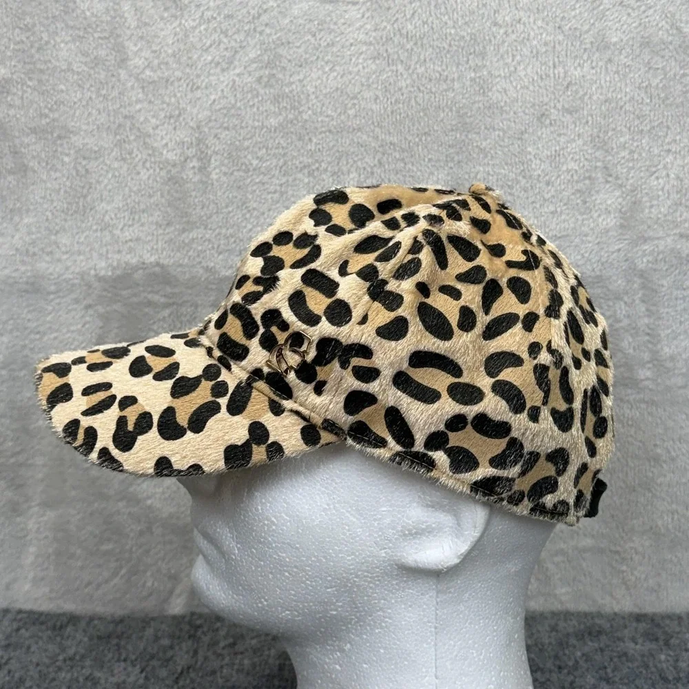 Karl Lagerfeld Hat Cap Strap Back Womens Adjustable Beige Leopard Velour‎ Logo